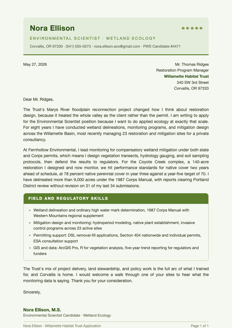 Botanical nature cover letter
